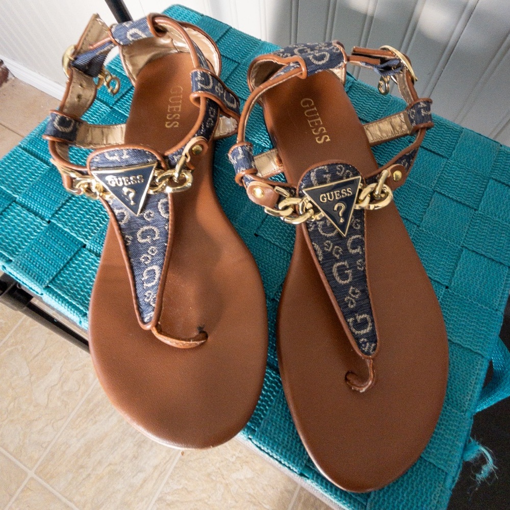 Guess Navy and Brown Sandals Size 5.5